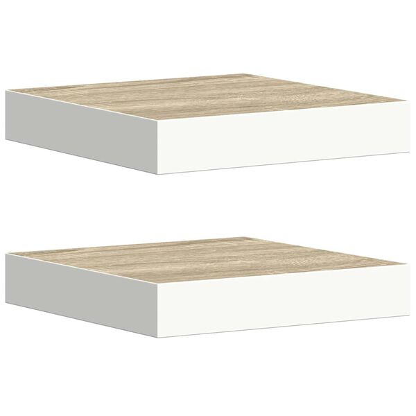 vidaXL Schweberegale 2 Stk. Eichen-Optik und Wei&szlig; 23x23,5x3,8 cm MDF