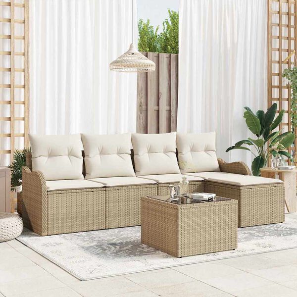 vidaXL Gartensofa-set Beige Poly-Rattan
