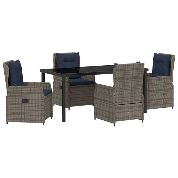 vidaXL Garten Essgruppe 5 pcs Grau Poly Rattan