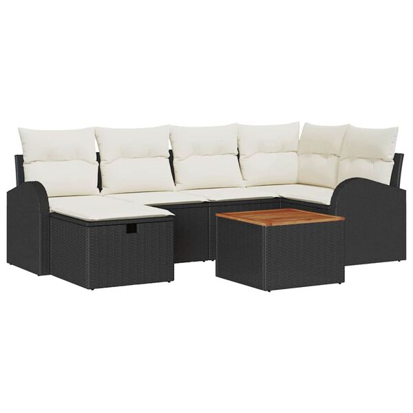 vidaXL Garten-Sofa-Set mit Kissen 7 pcs Schwarz Poly Rattan