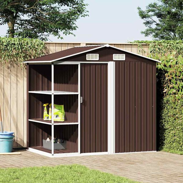 vidaXL Gartenhaus mit Regal Braun 205x130x183 cm Eisen