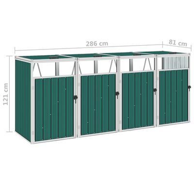 vidaXL Mülltonnenbox für 4 Mülltonnen Grün 286×81×121 cm Stahl