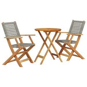 vidaXL 3-tlg. Bistro-Set Grau Poly Rattan und Massivholz
