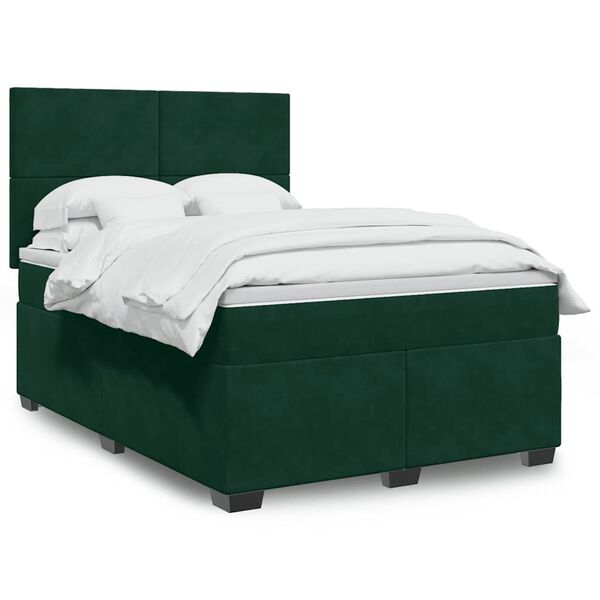 vidaXL Boxspringbett mit Matratze Dunkelgr&uuml;n 140x190 cm Samt