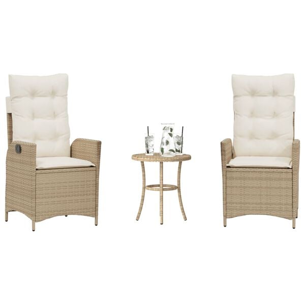 vidaXL 3-tlg. Bistro-Set mit Kissen Beige Poly Rattan