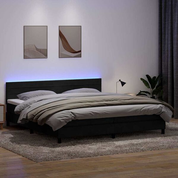 vidaXL Boxspringbett mit Matratze & LED Schwarz 180x220 cm Samt