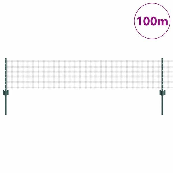 vidaXL Zaun mit Pfosten Gr&uuml;n 0,4 x 100 m Stahl und PVC