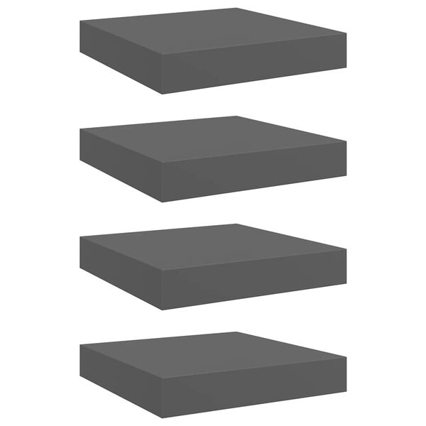 vidaXL Schweberegale 4 Stk. Hochglanz-Grau 23x23,5x3,8 cm MDF