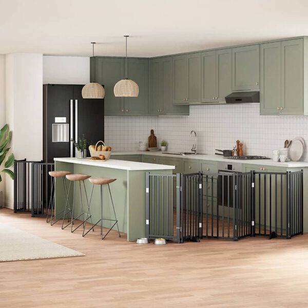 vidaXL 12-tlg. Hundetor mit T&uuml;r Faltbar Schwarz 600 cm Pappelholz