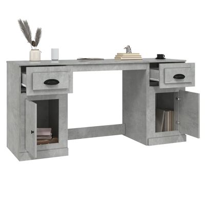 vidaXL Schreibtisch mit Stauraum Betongrau Holzwerkstoff