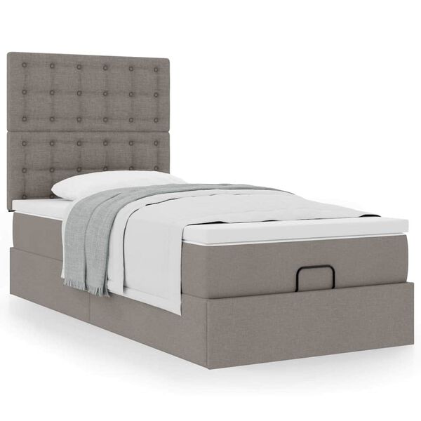 vidaXL Ottoman-Bett mit Matratze Taupe 100x200 cm Stoff