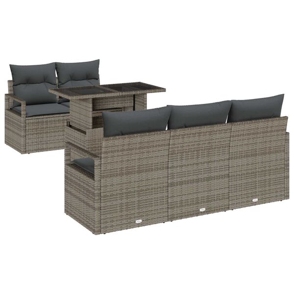 vidaXL Gartensofa-set mit Speicher mit Kissen 6 pcs Grau Poly-Rattan