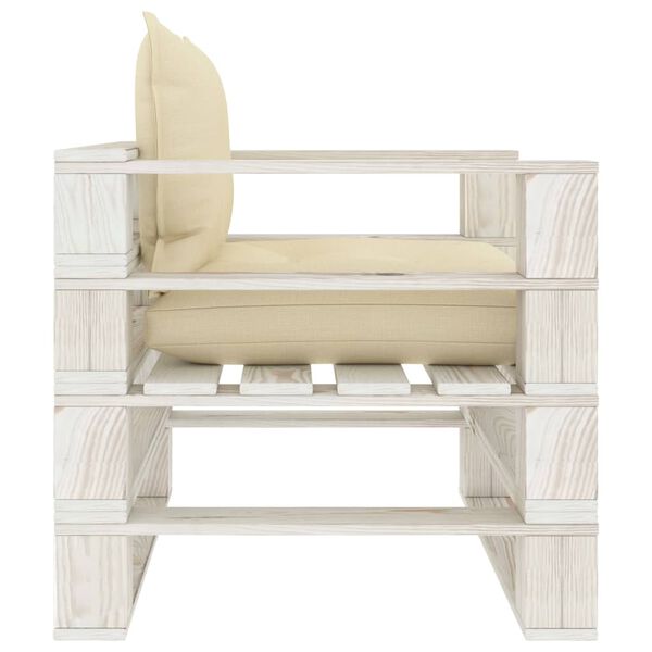 vidaXL Garten-Palettensofa mit Kissen in Creme Holz