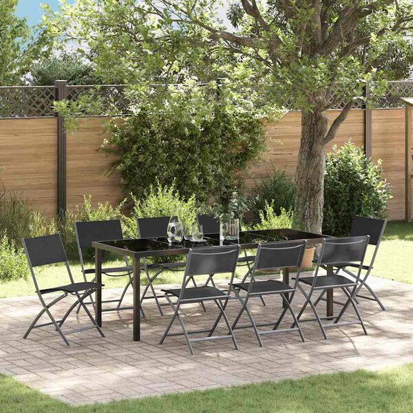 vidaXL Garten Essgruppe 9 pcs Schwarz Pulverbeschichteter Stahl