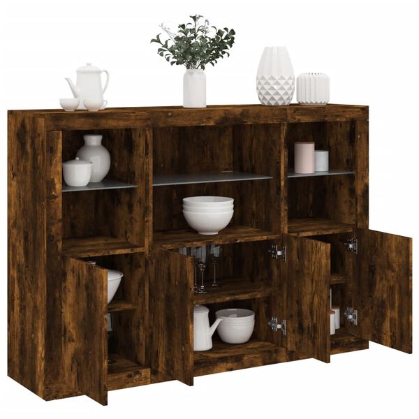 vidaXL Sideboards mit LED-Leuchten 3 Stk. Räuchereiche Holzwerkstoff