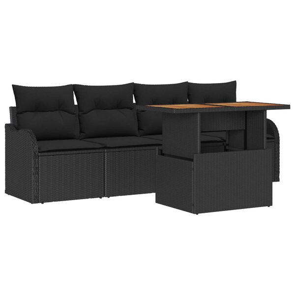 vidaXL Gartensofa-set mit Kissen 5 pcs Schwarz Poly-Rattan