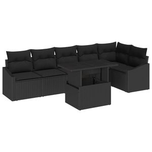 vidaXL Garten-Sofa-Set mit Kissen mit Speicher 7 pcs Schwarz