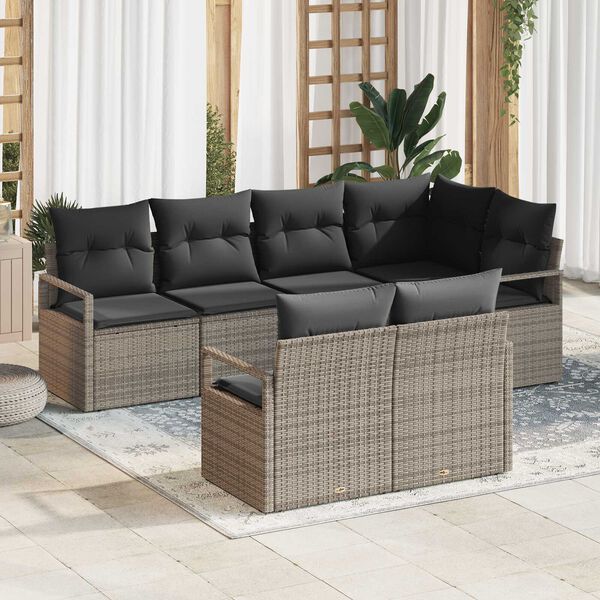 vidaXL Sofa Set mit Kissen 7 pcs Grau Poly Rattan