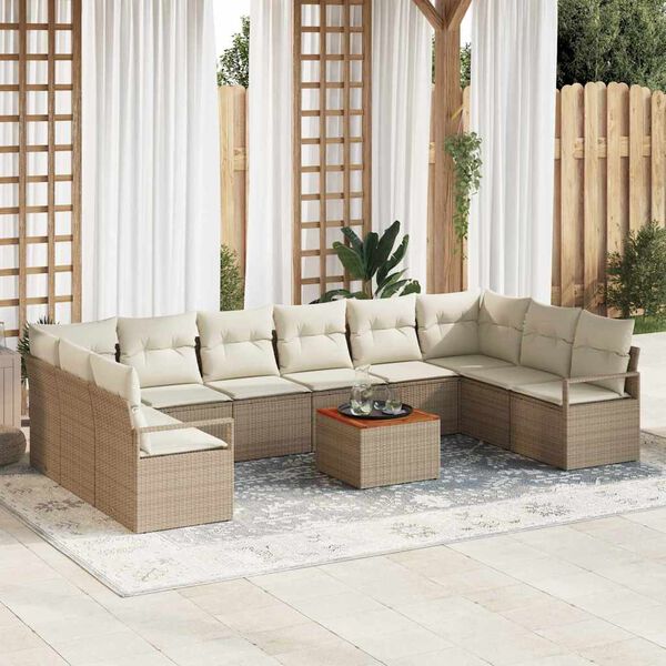 vidaXL Garten-Sofa-Set mit Kissen 11 pcs Beige Poly Rattan