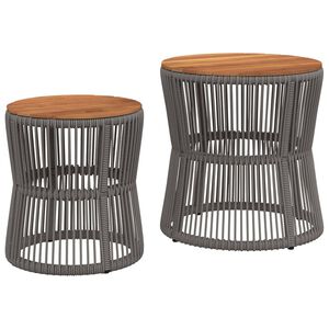 vidaXL Garten-Beistelltische 2 Stk. mit Holzplatte Grau Poly Rattan