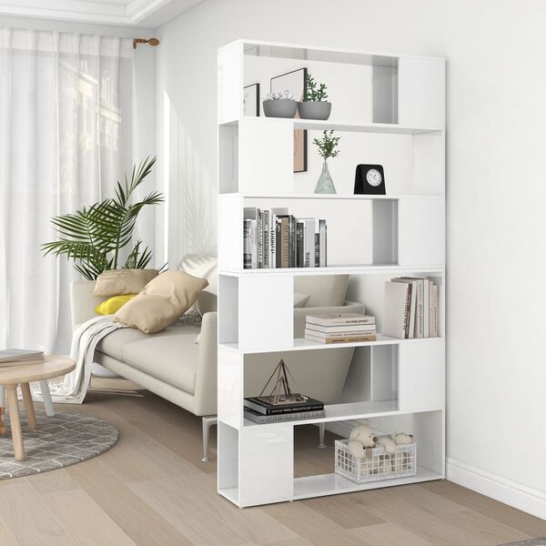 vidaXL B&uuml;cherregal Raumteiler Hochglanz-Wei&szlig; 100x24x188 cm