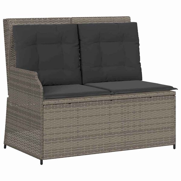 vidaXL Gartenbank mit Kissen Grau Poly Rattan