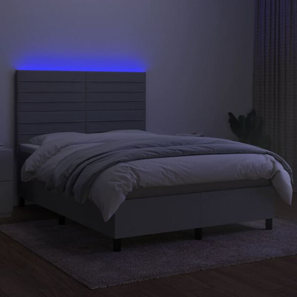 vidaXL Boxspringbett mit Matratze & LED Hellgrau 140x190 cm Stoff