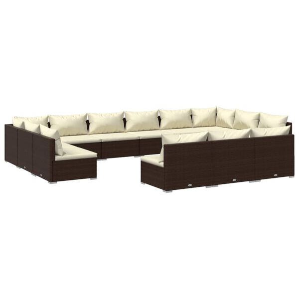 vidaXL 13-tlg. Garten-Lounge-Set mit Kissen Braun Poly Rattan