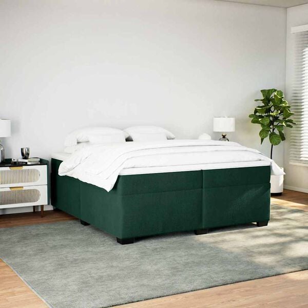 vidaXL Boxspringbett mit Matratze Dunkelgr&uuml;n 200x200 cm Samt