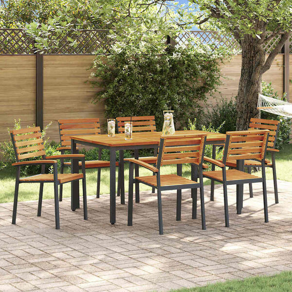 vidaXL Garten Essgruppe 7 pcs Schwarz Massivholz Akazie