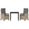 vidaXL Garten Essgruppe mit Kissen 3 pcs Beige Poly-Rattan