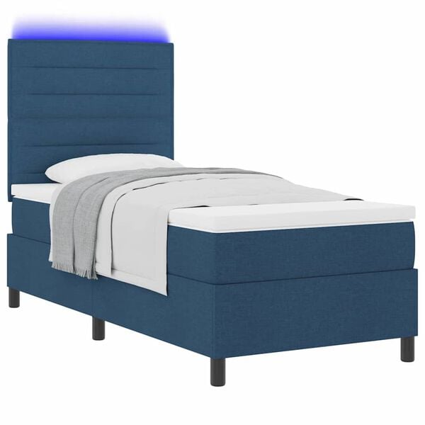 vidaXL Boxspringbett mit Matratze mit LED Blau 80 x 200 cm Stoff