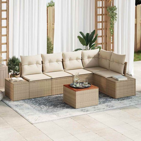 vidaXL Gartensofa-set mit Kissen 6 pcs Beige Poly-Rattan