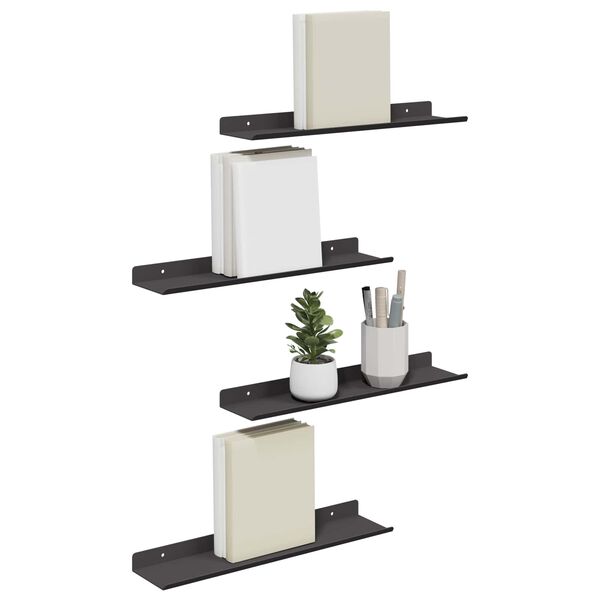 vidaXL Schwebendes Regal 4 pcs Schwarz 40 x 9 x 2,5 cm Stahl