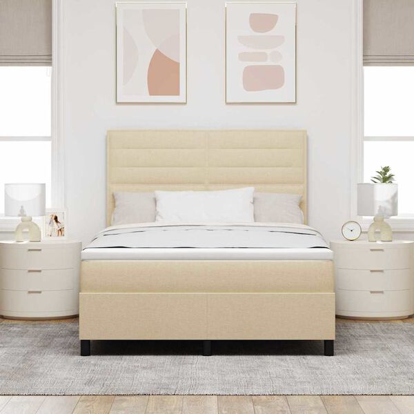 vidaXL Boxspringbett mit Matratze Creme 140 x 200 cm Stoff