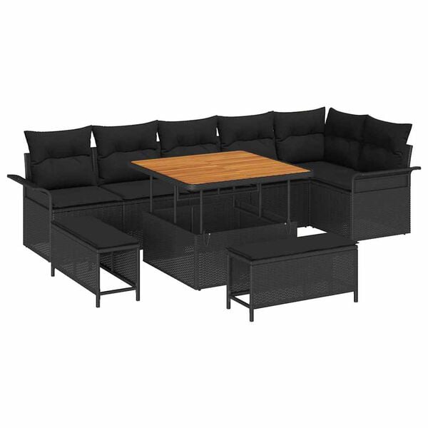 vidaXL Garten-Sofa-Set mit Kissen mit Speicher 9 pcs Schwarz