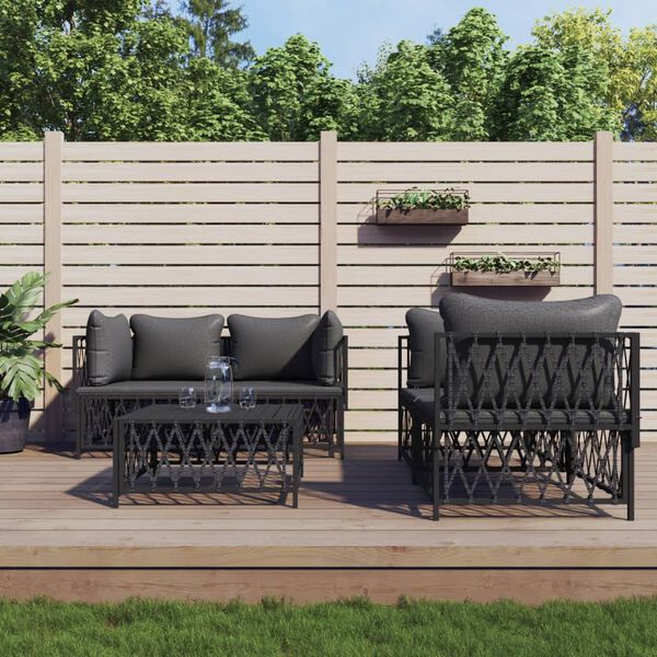 vidaXL 5-tlg. Garten-Lounge-Set mit Kissen Anthrazit Stahl