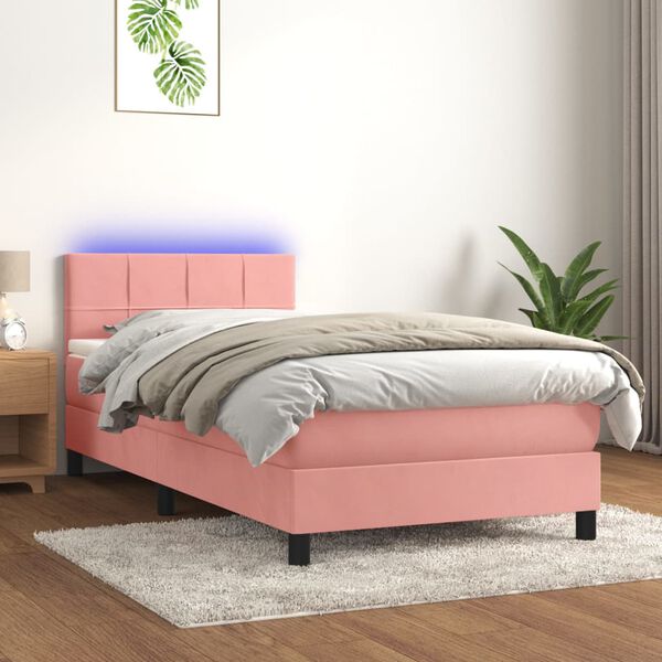 vidaXL Boxspringbett mit Matratze & LED Rosa 80x200 cm Samt