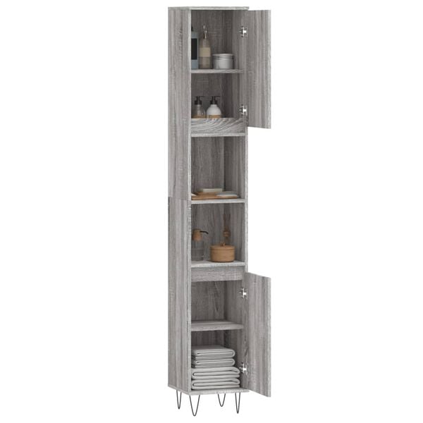 vidaXL Badschrank Grau Sonoma 30x30x190 cm Holzwerkstoff