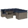 vidaXL 9-teiliges Gartensofa-Set mit Kissen, grau, Polyrattan