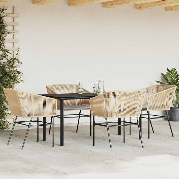 vidaXL 5-tlg. Garten-Essgruppe mit Kissen Braun Poly Rattan Glas