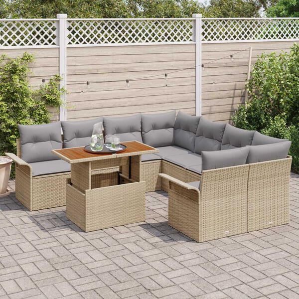 vidaXL Garten-Sofa-Set mit Speicher 9 pcs Beige Poly Rattan