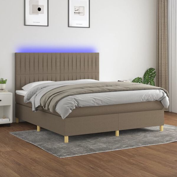 vidaXL Boxspringbett mit Matratze & LED Taupe 160x200 cm Stoff