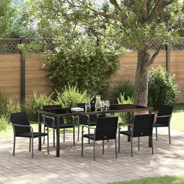 vidaXL Garten Essgruppe 7 pcs Schwarz und Grau PE-Rattan