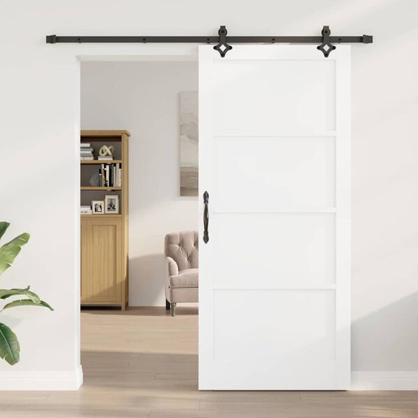 vidaXL Schiebet&uuml;r Wei&szlig; und Schwarz 93 x 211 cm Massives Kiefernholz