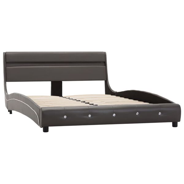 vidaXL Bettgestell mit LED Grau Kunstleder 140x200 cm