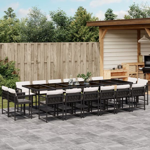vidaXL 17-tlg. Garten-Essgruppe mit Kissen Schwarz Poly Rattan
