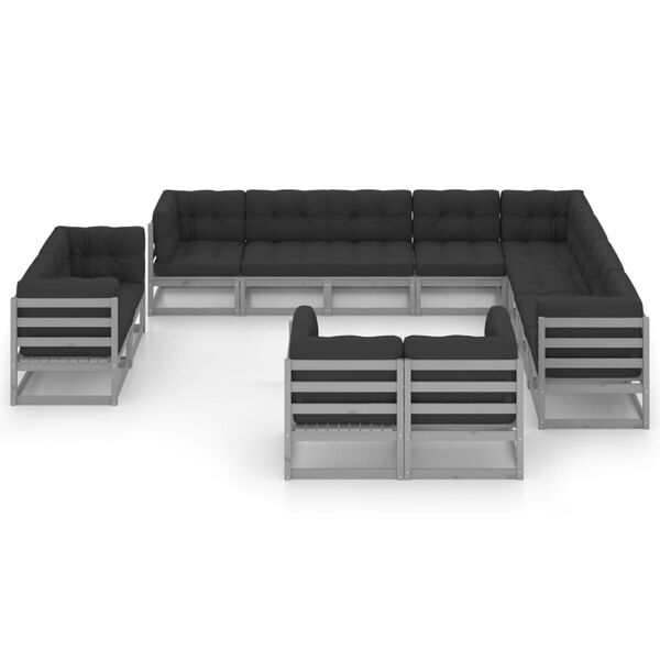 vidaXL 12-tlg. Garten-Lounge-Set mit Kissen Grau Massivholz Kiefer
