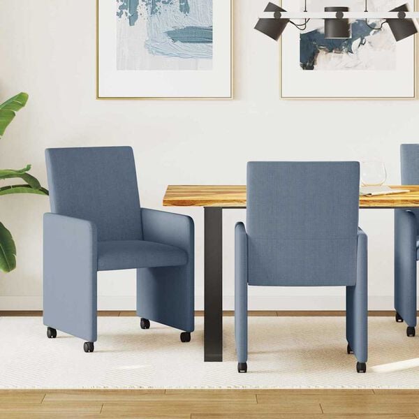 vidaXL Esszimmerst&uuml;hle mit Rollen 2 pcs Blau 57 x 66 x 94 cm Cordstoff