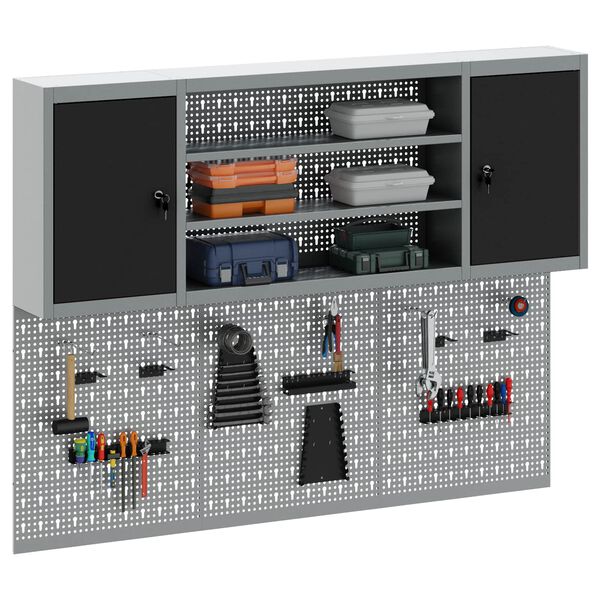 vidaXL Werkzeugschrank-Set 4 pcs Schwarz Pulverbeschichteter Stahl